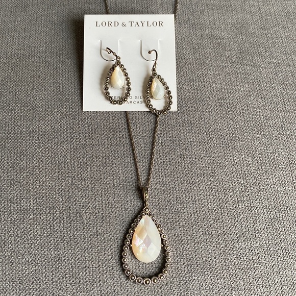 Lord & Taylor Sterling Silver and Marcasite Earring and Necklace Pair - Picture 1 of 3